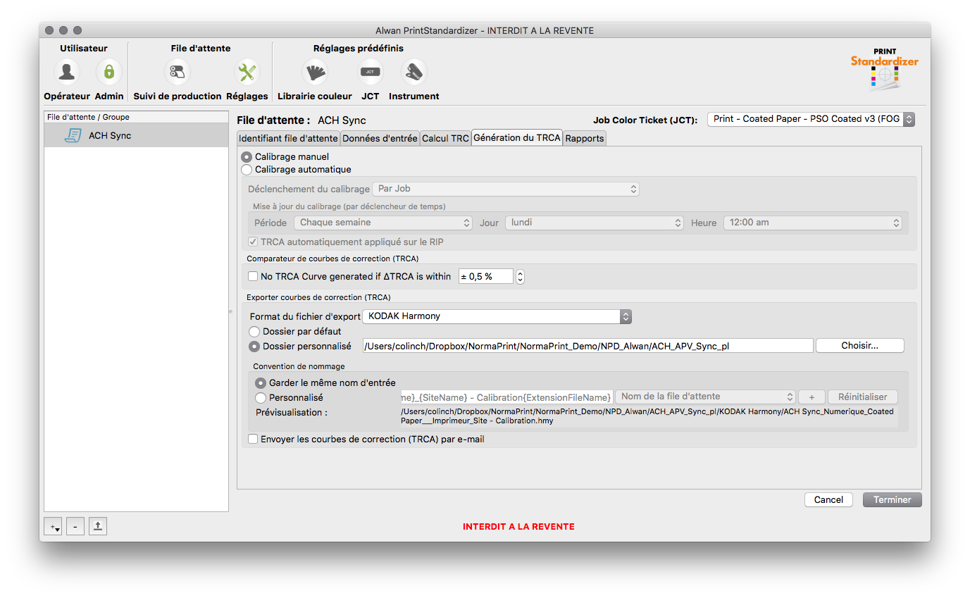 Exportez les courbes de calibration du CTP