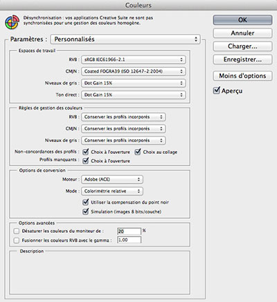 preferences couleurs photoshop